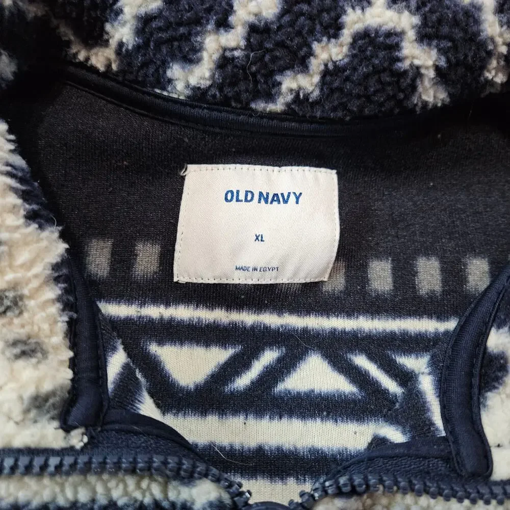 Old Navy Bear Fair Isle Print Quarter Zip Fleece Pullover Size XL